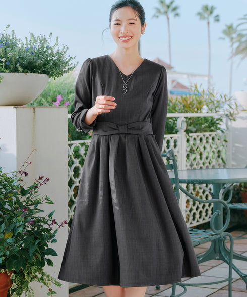 リボンウエスト切替ワンピース