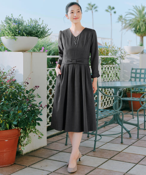 リボンウエスト切替ワンピース