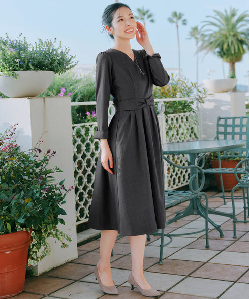 リボンウエスト切替ワンピース