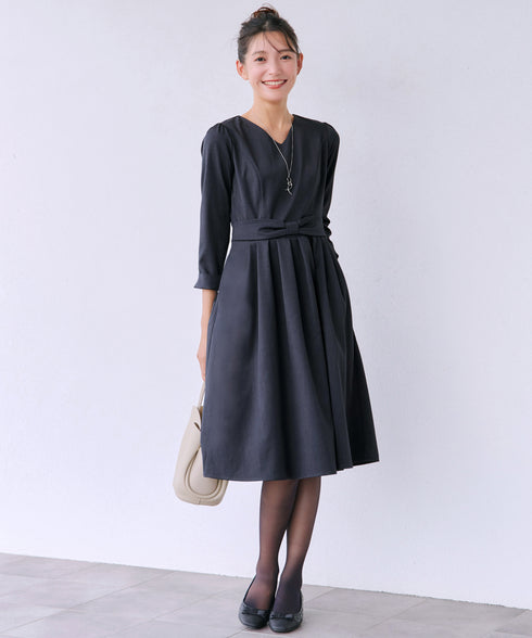 リボンウエスト切替ワンピース