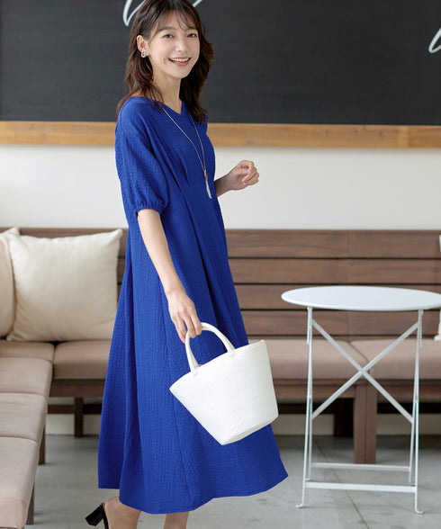 ワッフルVネックワンピース