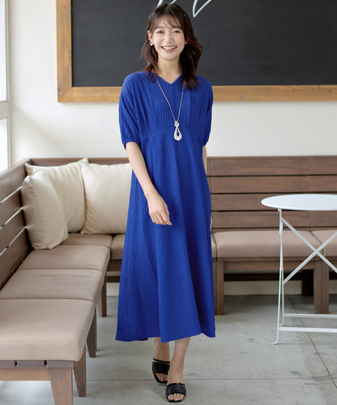 ワッフルVネックワンピース