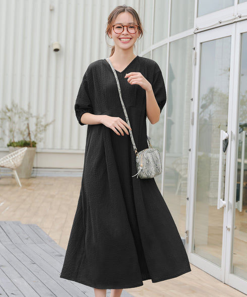 ワッフルVネックワンピース