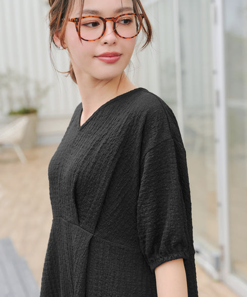 ワッフルVネックワンピース