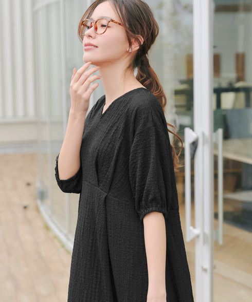 ワッフルVネックワンピース