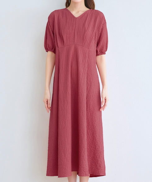 ワッフルVネックワンピース