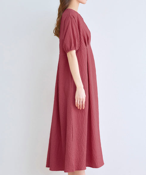 ワッフルVネックワンピース