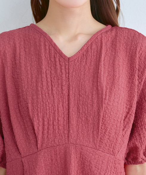 ワッフルVネックワンピース