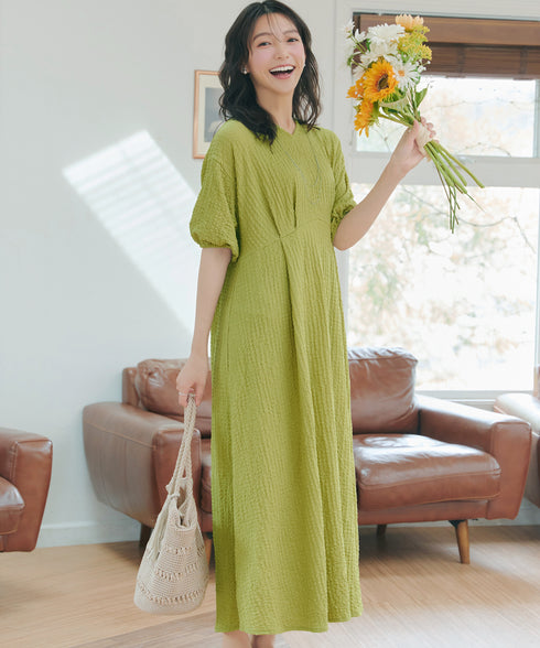 【新色追加】 ワッフルVネックワンピース