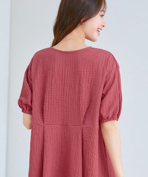 ワッフルVネックワンピース