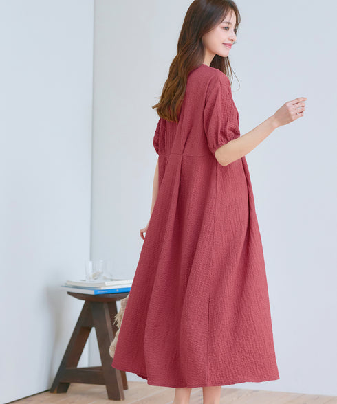 ワッフルVネックワンピース