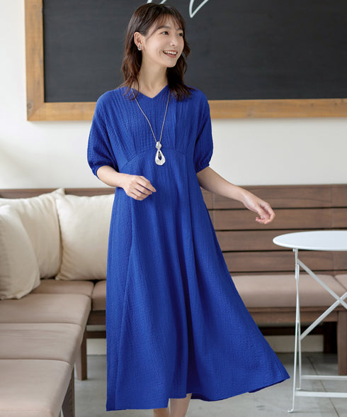 ワッフルVネックワンピース