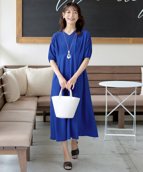 ワッフルVネックワンピース