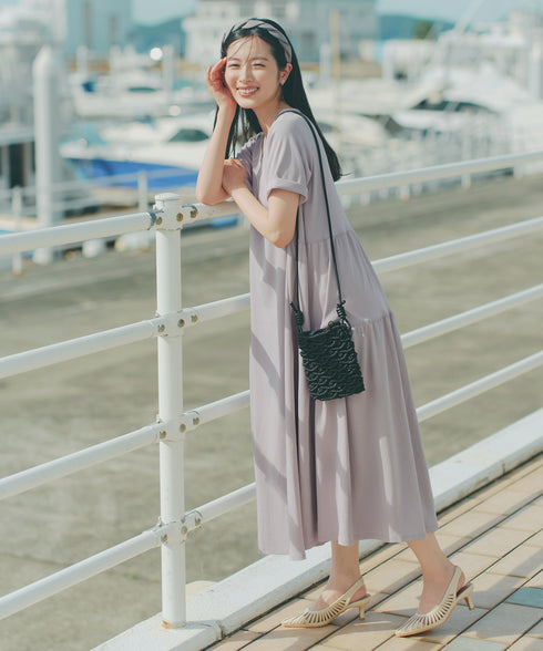 【洗える・接触冷感・汗ジミ防止】“サマさまカットソー”サイドティアードワンピース
