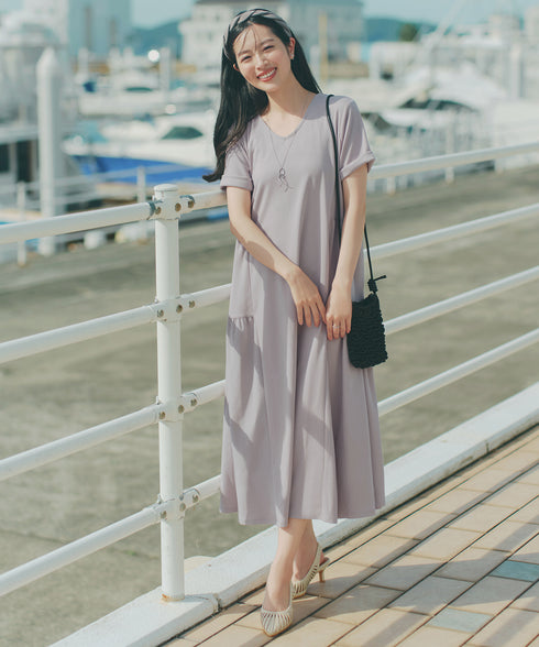 【洗える・接触冷感・汗ジミ防止】“サマさまカットソー”サイドティアードワンピース