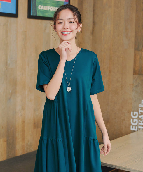 【小倉優子さん着用・洗える・接触冷感・汗ジミ防止】“サマさまカットソー”サイドティアードワンピース