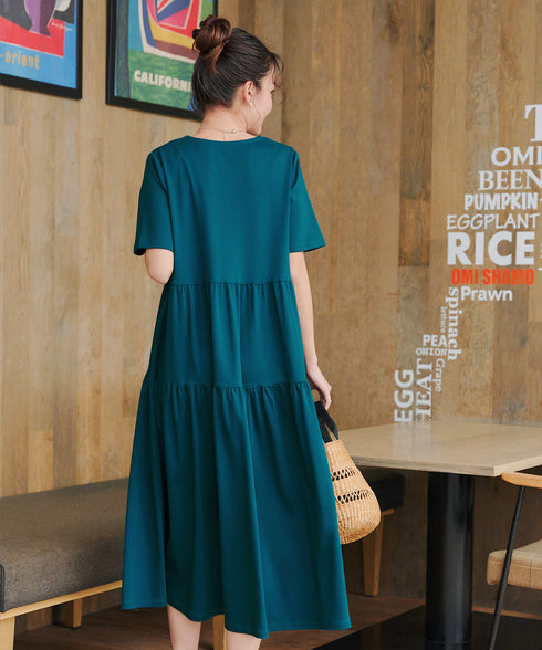 【小倉優子さん着用・洗える・接触冷感・汗ジミ防止】“サマさまカットソー”サイドティアードワンピース