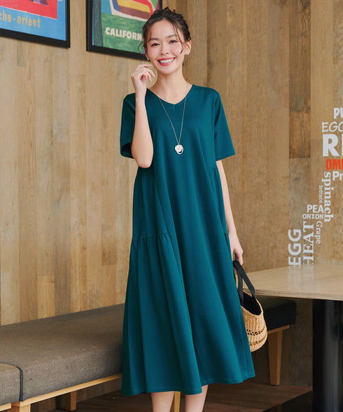 【小倉優子さん着用・洗える・接触冷感・汗ジミ防止】“サマさまカットソー”サイドティアードワンピース