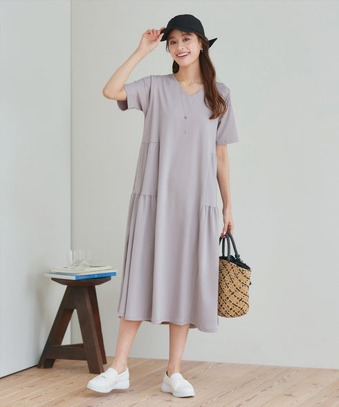 【小倉優子さん着用・洗える・接触冷感・汗ジミ防止】“サマさまカットソー”サイドティアードワンピース