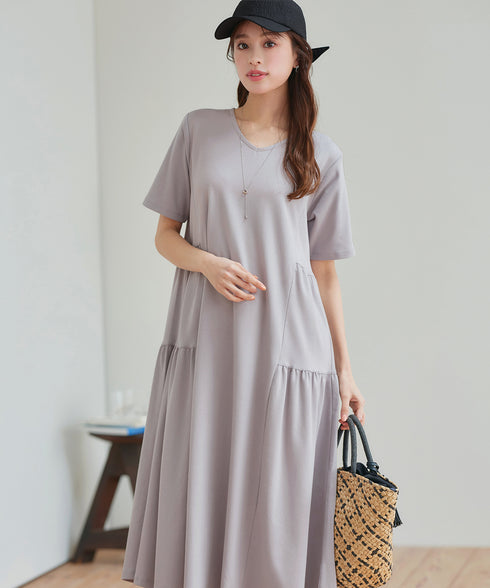 【小倉優子さん着用・洗える・接触冷感・汗ジミ防止】“サマさまカットソー”サイドティアードワンピース