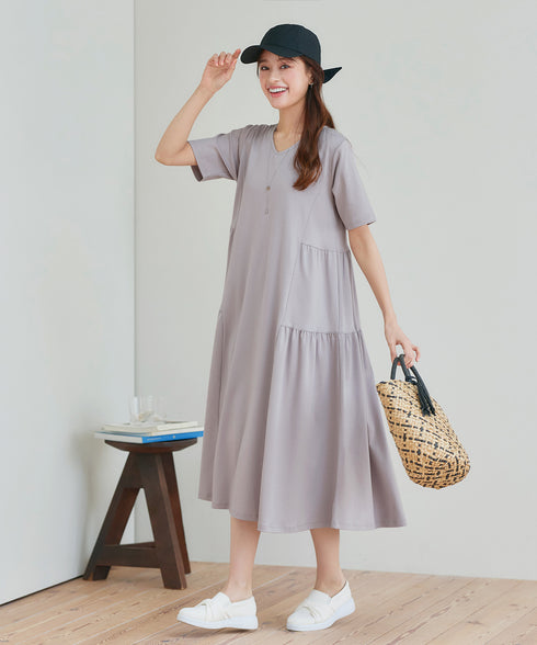 【小倉優子さん着用・洗える・接触冷感・汗ジミ防止】“サマさまカットソー”サイドティアードワンピース