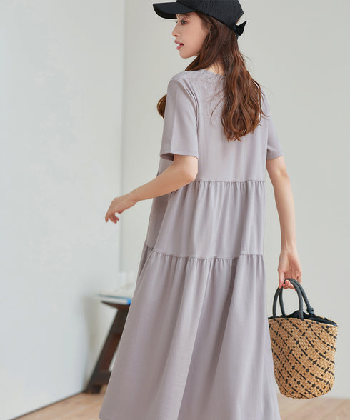 【小倉優子さん着用・洗える・接触冷感・汗ジミ防止】“サマさまカットソー”サイドティアードワンピース