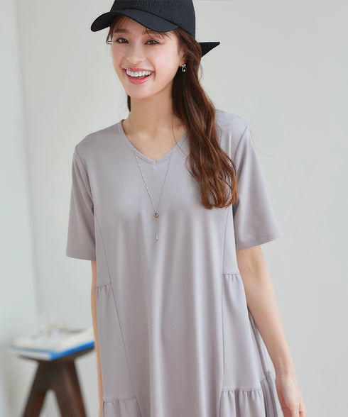 【小倉優子さん着用・洗える・接触冷感・汗ジミ防止】“サマさまカットソー”サイドティアードワンピース