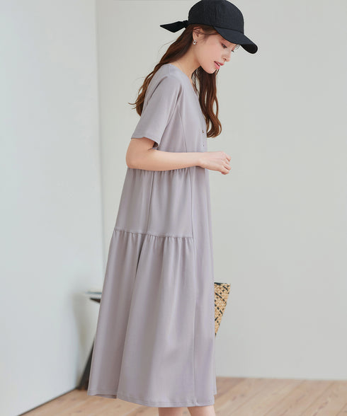 【小倉優子さん着用・洗える・接触冷感・汗ジミ防止】“サマさまカットソー”サイドティアードワンピース