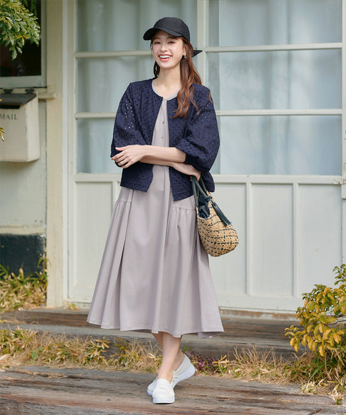 【小倉優子さん着用・洗える・接触冷感・汗ジミ防止】“サマさまカットソー”サイドティアードワンピース