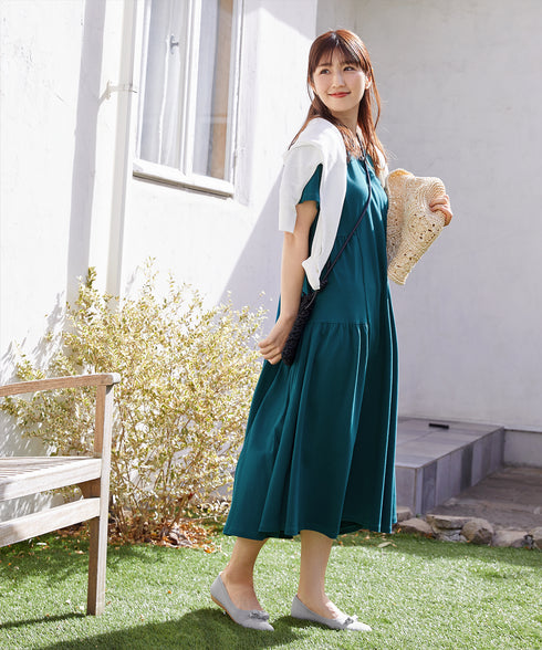 【小倉優子さん着用・洗える・接触冷感・汗ジミ防止】“サマさまカットソー”サイドティアードワンピース