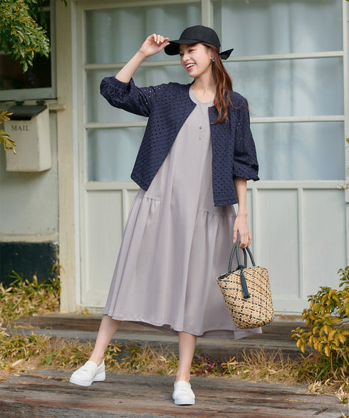 【小倉優子さん着用・洗える・接触冷感・汗ジミ防止】“サマさまカットソー”サイドティアードワンピース