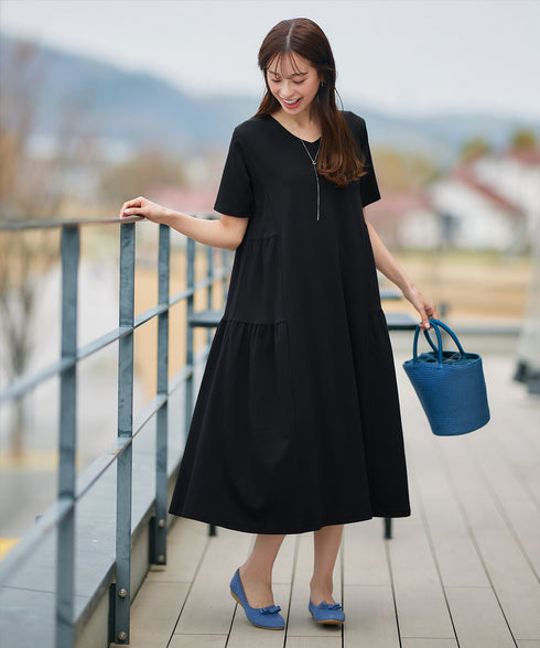 【小倉優子さん着用・洗える・接触冷感・汗ジミ防止】“サマさまカットソー”サイドティアードワンピース