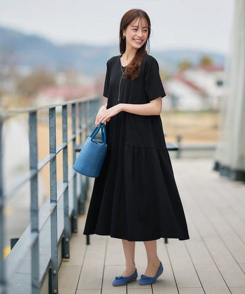 【小倉優子さん着用・洗える・接触冷感・汗ジミ防止】“サマさまカットソー”サイドティアードワンピース