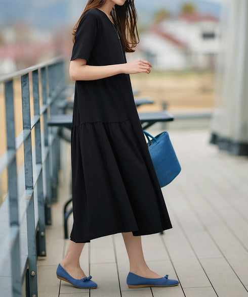 【小倉優子さん着用・洗える・接触冷感・汗ジミ防止】“サマさまカットソー”サイドティアードワンピース