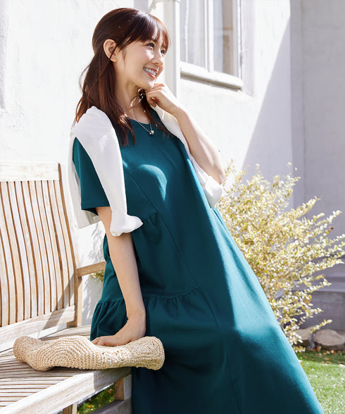 【小倉優子さん着用・洗える・接触冷感・汗ジミ防止】“サマさまカットソー”サイドティアードワンピース