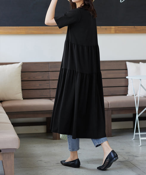 【洗える・接触冷感・汗ジミ防止】“サマさまカットソー”サイドティアードワンピース