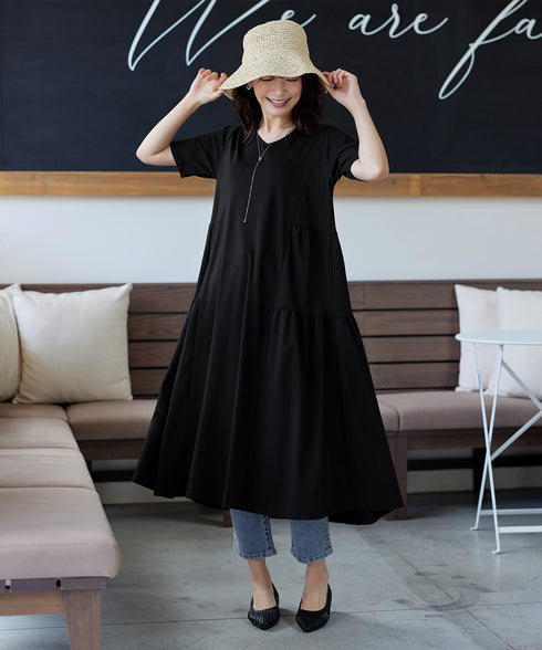 【小倉優子さん着用・洗える・接触冷感・汗ジミ防止】“サマさまカットソー”サイドティアードワンピース