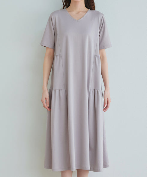 【小倉優子さん着用・洗える・接触冷感・汗ジミ防止】“サマさまカットソー”サイドティアードワンピース