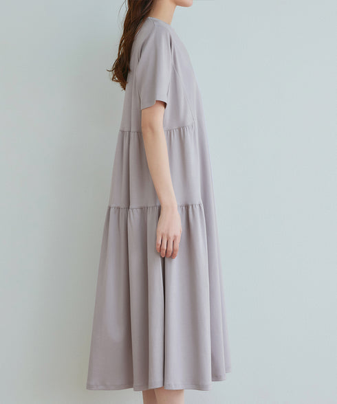 【小倉優子さん着用・洗える・接触冷感・汗ジミ防止】“サマさまカットソー”サイドティアードワンピース