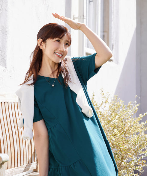 【小倉優子さん着用・洗える・接触冷感・汗ジミ防止】“サマさまカットソー”サイドティアードワンピース