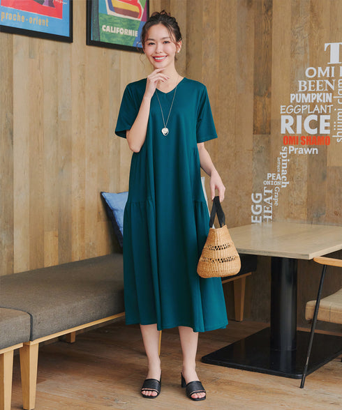 【小倉優子さん着用・洗える・接触冷感・汗ジミ防止】“サマさまカットソー”サイドティアードワンピース