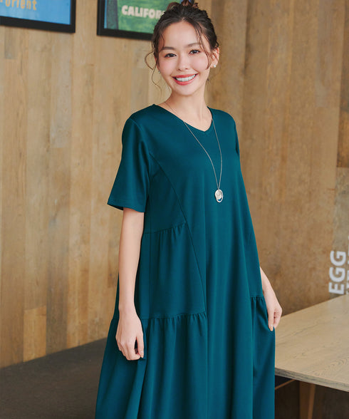 【小倉優子さん着用・洗える・接触冷感・汗ジミ防止】“サマさまカットソー”サイドティアードワンピース