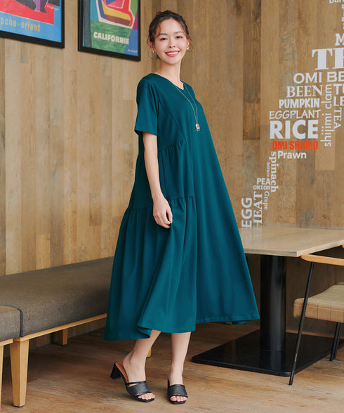 【小倉優子さん着用・洗える・接触冷感・汗ジミ防止】“サマさまカットソー”サイドティアードワンピース