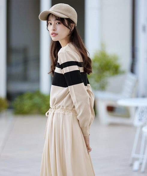 マルチボーダーニットコンビワンピース