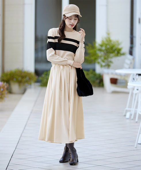 マルチボーダーニットコンビワンピース