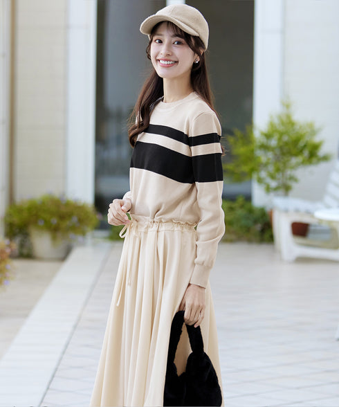 マルチボーダーニットコンビワンピース