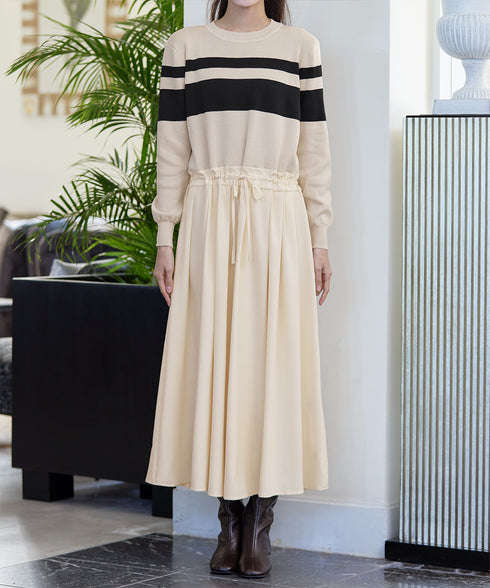 マルチボーダーニットコンビワンピース