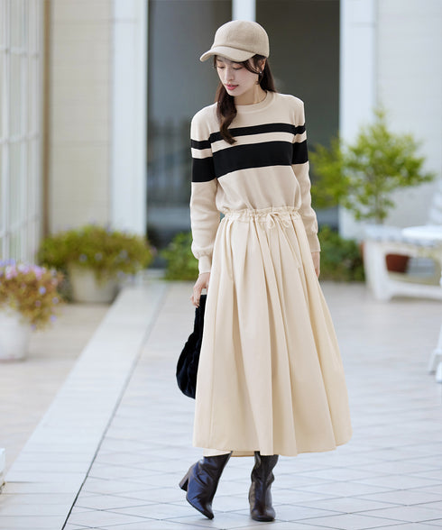 マルチボーダーニットコンビワンピース