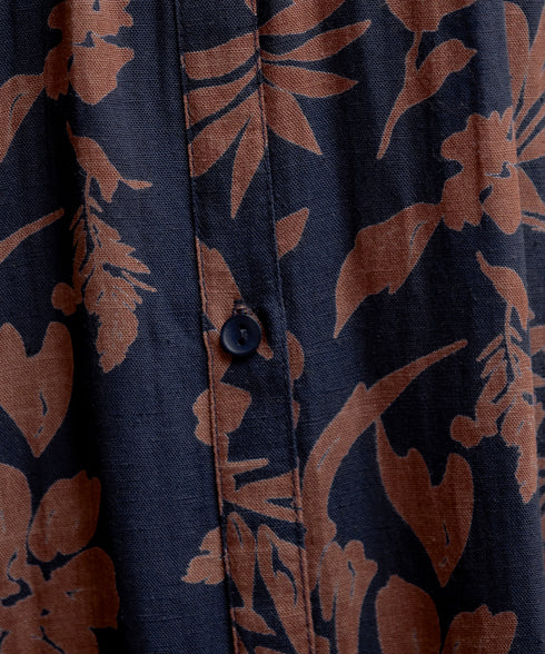 麻レーヨンボタニカルシャツワンピース