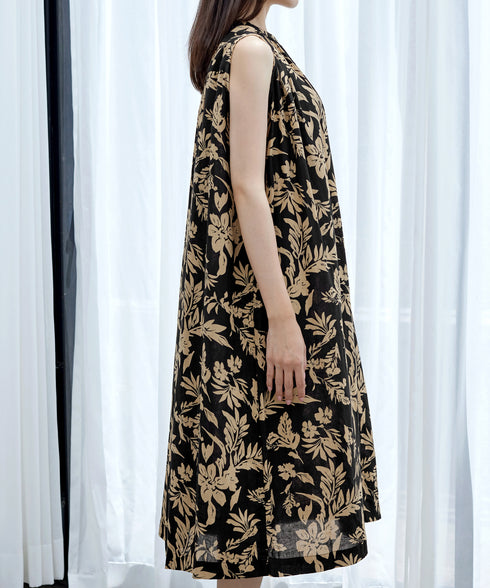 麻レーヨンボタニカルシャツワンピース